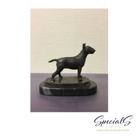 "Englischer Bull Terrier auf Marmorsockel" Bronzefigur