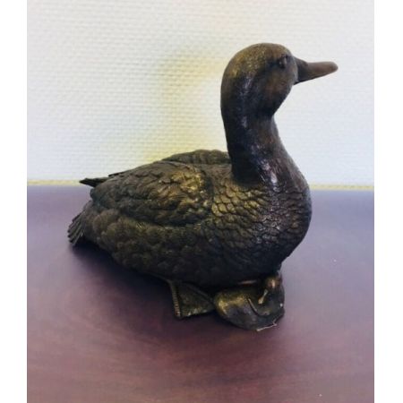 Bronzefigur "Ente mit Küken", Antique Finish