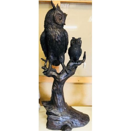 "Eule mit Kind" Bronzeskulptur