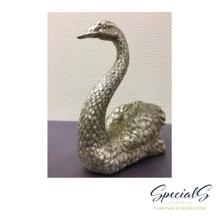 "Schwanen Päärchen" vernickelte Bronzefigur mit handbemalten Details