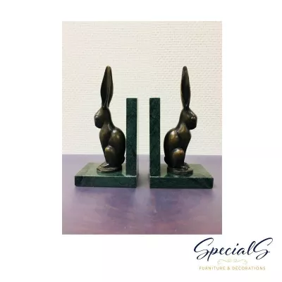 "Art Deco Buchstützen mit Hasendarstellung" Bronzefiguren