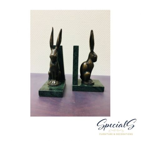 "Art Deco Buchstützen mit Hasendarstellung" Bronzefiguren