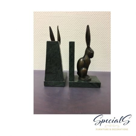 "Art Deco Buchstützen mit Hasendarstellung" Bronzefiguren