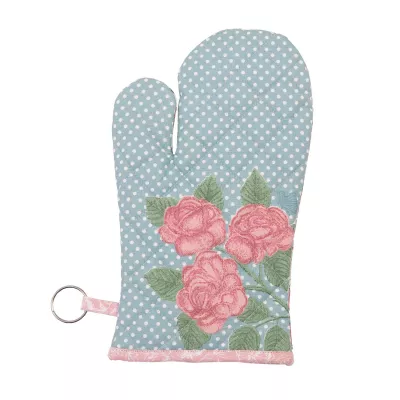 Clayre & Eef Ofenhandschuh blau gepunktet mit Rosen