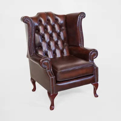 Chesterfield Scroll Wing Leather Armchair