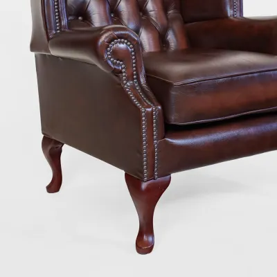 Chesterfield Scroll Wing Leather Armchair