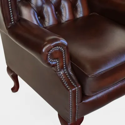 Chesterfield Scroll Wing Leather Armchair