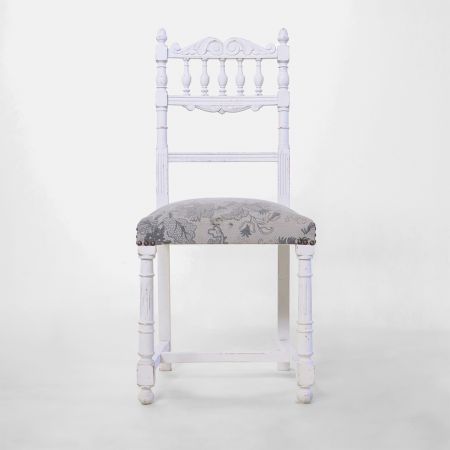 Antiker englischer weißer Esszimmerstuhl / Dining Chair mit schönem Polster aus Massivholz