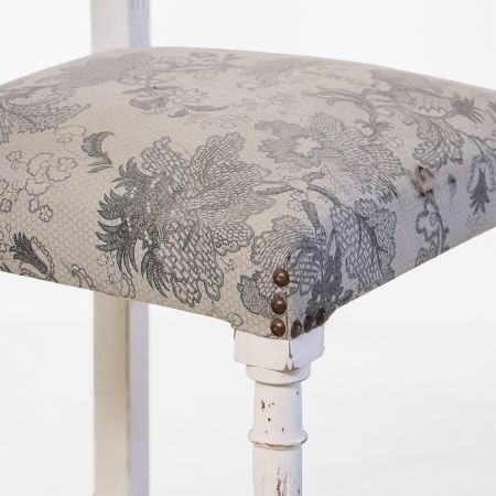 Antiker englischer weißer Esszimmerstuhl / Dining Chair mit schönem Polster aus Massivholz