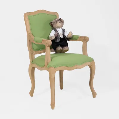 Louis XV Stuhl im Rokoko Stil – Massivholz mit grüner Polsterung