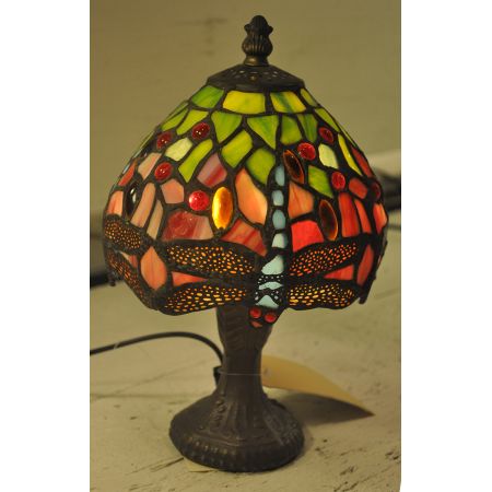 Clayre & Eef Tiffany Tischlampe Ø 16x25 cm Grün Braun Glas Libelle Schreibtischlampe Tiffany