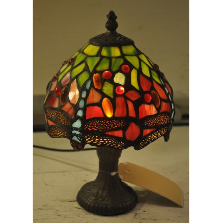 Clayre & Eef Tiffany Tischlampe Ø 16x25 cm Grün Braun Glas Libelle Schreibtischlampe Tiffany