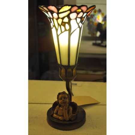 Clayre & Eef Tischlampe Tiffany-Stil Engel ca. Ø 12,5 cm