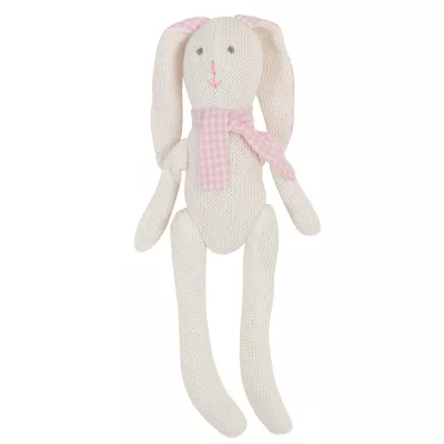 Clayre & Eef Großes Stoff-Kaninchen mit rosa Schleife, in weiß