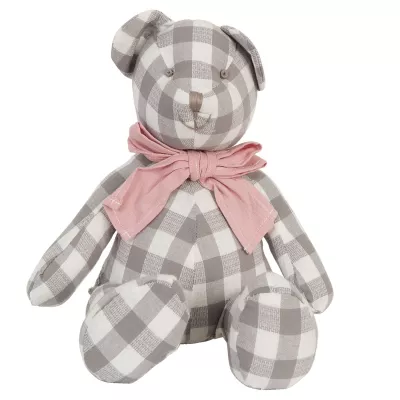 Clayre & Eef Deko Teddybär grau weiß kariert 40cm