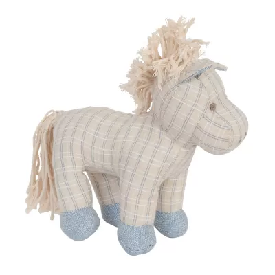 Clayre & Eef Gestreiftes Stoff-Pferd mit blauen Hufen, in beige