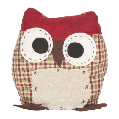 Clayre & Eef lustiger Stoff-Türstopper Doorstop Eule, grün, rot, braun und beige im Patchworkstil, ca. 18 x 9 x 20 cm
