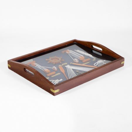 Serviertablett mit maritimer Dekoration, Sehmann Schiff und Knoten Gemälde