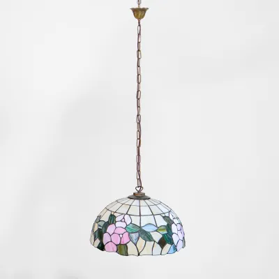 Vintage Tiffany Deckenlampe mit floralem Bleiglas-Schirm – Ø 46 cm