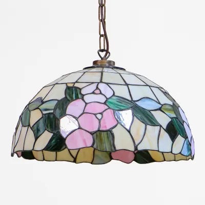 Vintage Tiffany Deckenlampe mit floralem Bleiglas-Schirm – Ø 46 cm
