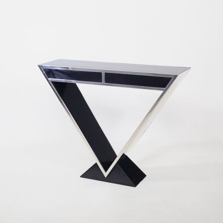 Elegante Art déco Kommode aus Edelstahl mit Pianolackierung und Edelstahl-Ringgriffen – Perfekt für stilvolle Wohnzimmer- und Büromöbel.