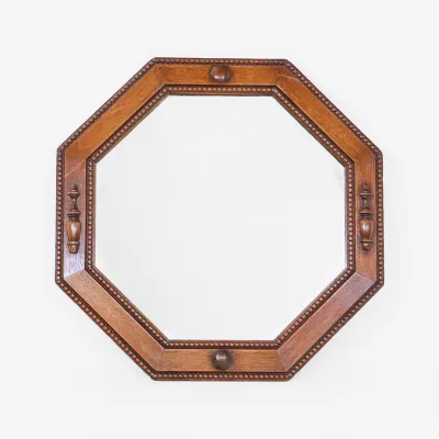 Achteckiger Wandspiegel aus Eiche – Originaler Spiegel antik