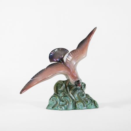 Antike Keramikstatue, Möwe auf Welle, ca. 1970