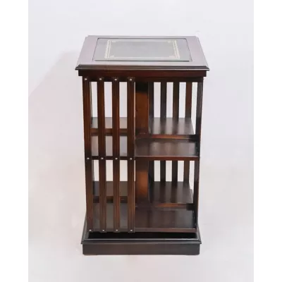 Englisches Revolving Bookcase "Smethwick" mit grünem Leder, in Mahagoni