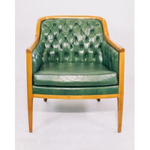 Vintage Mid Century Sessel aus Massivholz & grünem Leder