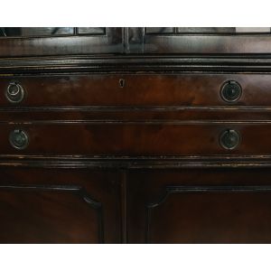 Englisches Flatfront Bookcase im Regency Stil mit Schreibfläche, Bücherschrank antik stil in Mahagoni