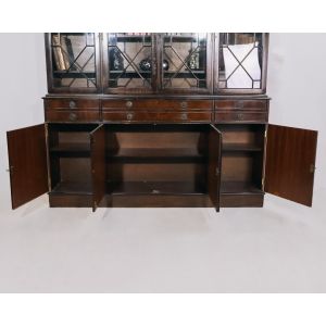 Englisches Flatfront Bookcase im Regency Stil mit Schreibfläche, Bücherschrank antik stil in Mahagoni