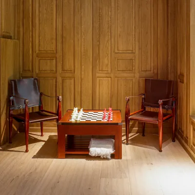 Quadratischer Spieltisch / Game Table "Addison", in Mahagoni, mit austauschbaren Spielbrettern - sofort lieferbar