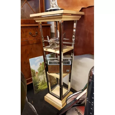 Art Deco Etagere im Inox-Design aus Edelstahl, Holz und Glas - Sofort lieferbar