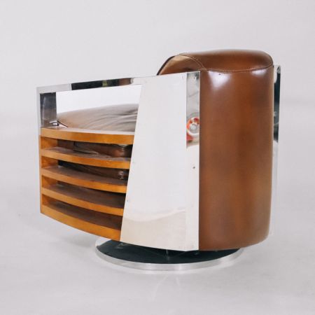 Retro Art Deco Sessel Leder Massivholz Metall französisch klassisch