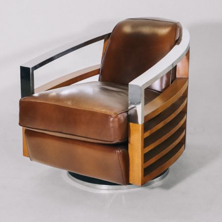 Retro Art Deco Sessel Leder Massivholz Metall französisch klassisch