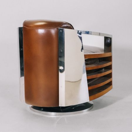 Retro Art Deco Sessel Leder Massivholz Metall französisch klassisch - Sofort lieferbar