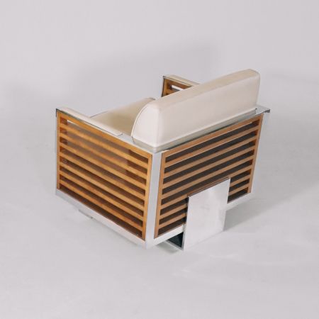 Ledersessel beige Art Deco Retro Sessel Metall Clubsessel französisch