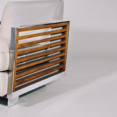 Ledersessel beige Art Deco Retro Sessel Metall Clubsessel französisch