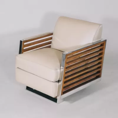 Ledersessel beige Art Deco Retro Sessel Metall Clubsessel französisch