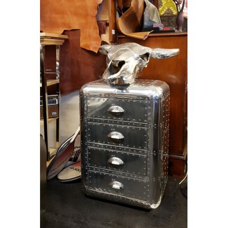 Französische Retro Vintage Aluminium Kommode Massivholz Sofort Lieferbar