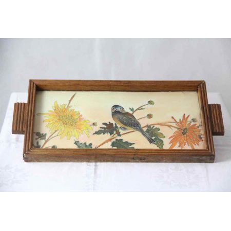 Tablett 1920 Holz Vögel