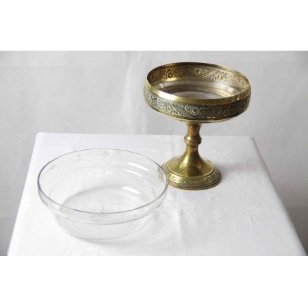 MessingSchale / Kristalglaseinsatz Antik France 