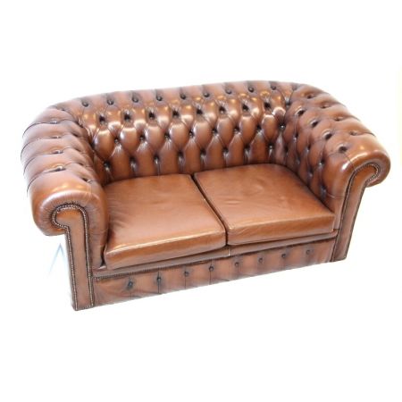 Original Vintage Chesterfield Sofa, 2-Sitzer, braun - sofort lieferbar