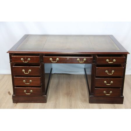 Schreibtisch England Massiv Mahagoni Prägelederplatte