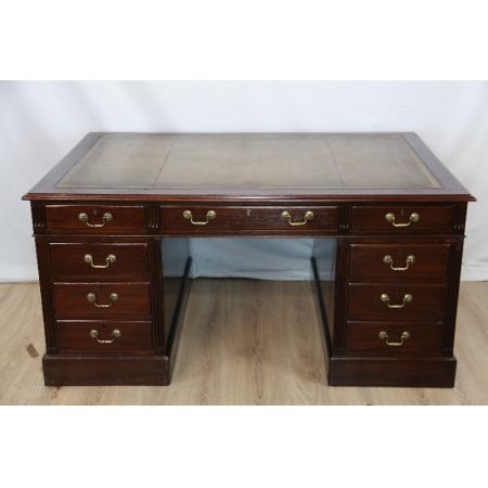 Schreibtisch England Massiv Mahagoni Prägelederplatte