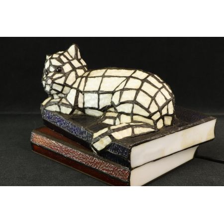 Tiffany Tischlampe Katze auf Büchern