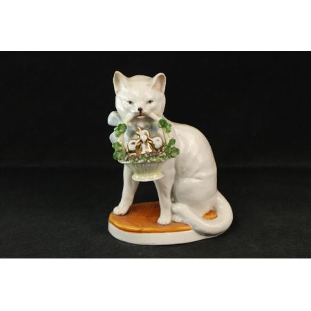  Katze Figur Statue mit Körbchen