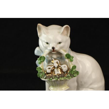 Katze Figur Statue mit Körbchen