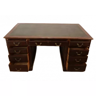 Antiker Pedestal Desk/ Säulenschreibtisch mit Ledereinsatz