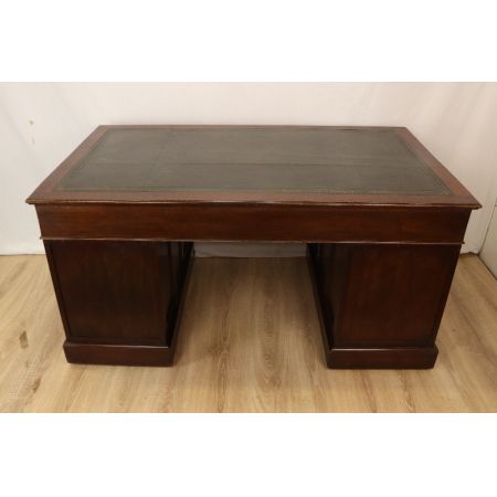 Antiker Pedestal Desk/ Säulenschreibtisch mit Ledereinsatz